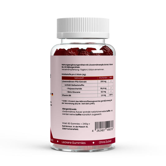 Fruchtige Lion's Mane + Vitamin B6 Gummies - 60 pcs. in laborgeprüfter Qualität für Ihr tägliches Wohlbefinden.
