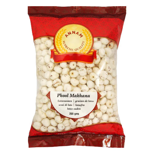Annam Phool Makhana 200g knusprige Lotuskerne Detail - Indische Lebensmittel bei Sairas Hamburg