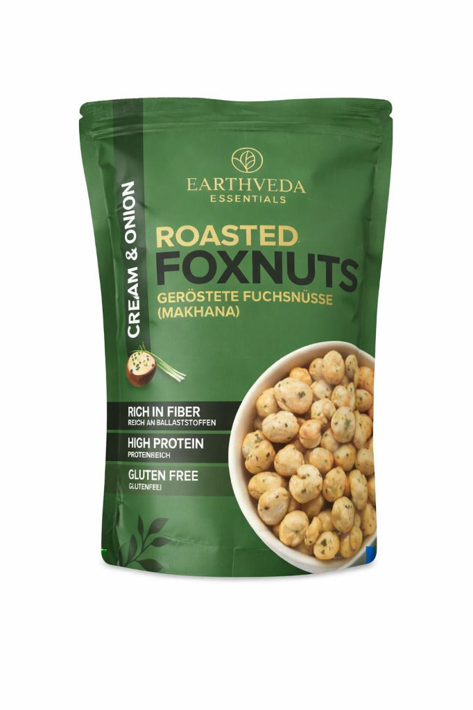 Earthveda Essentials Roasted Foxnuts Cream & Onion 100g Vorderseite