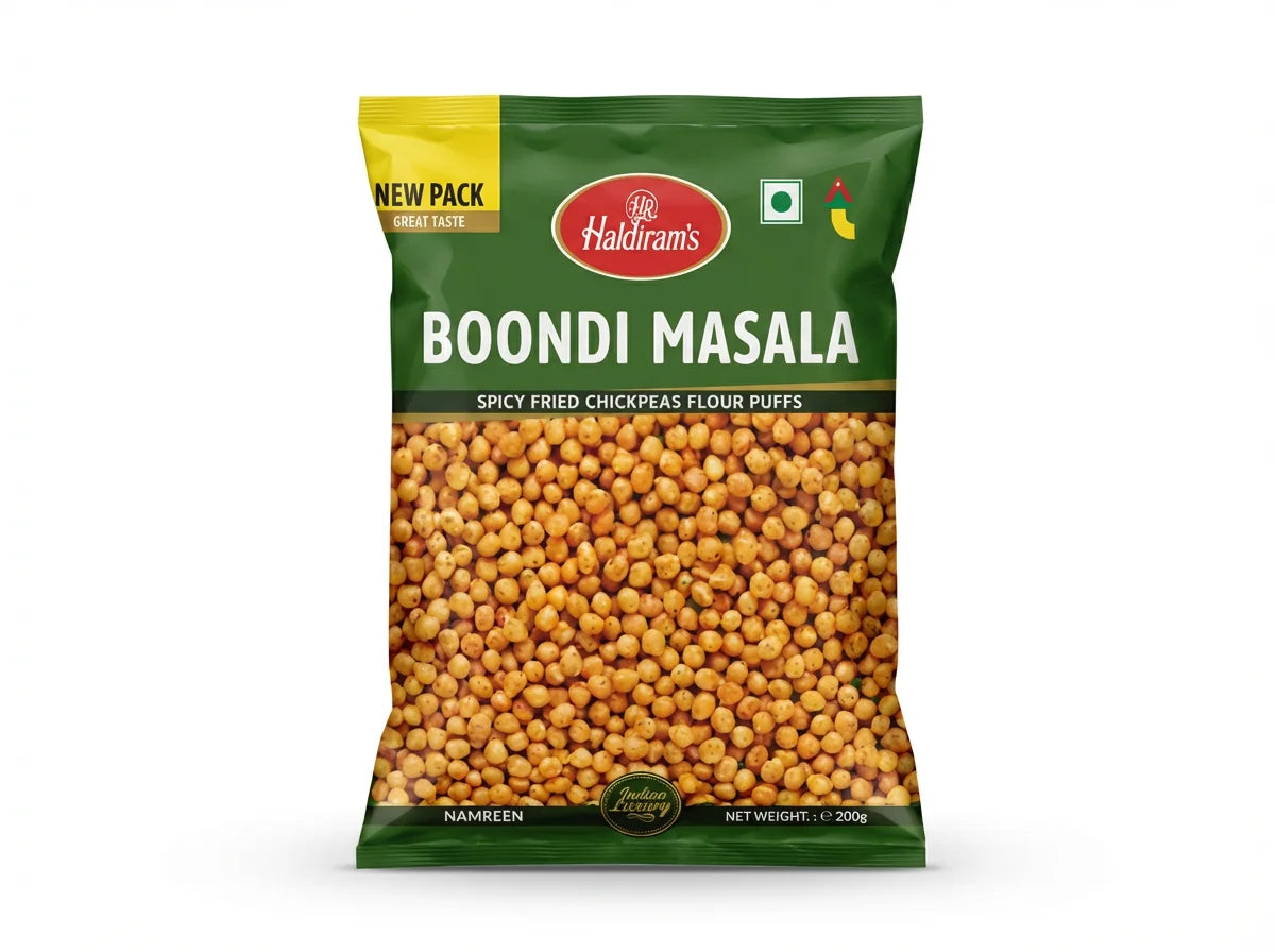 Haldirams Boondi Masala würzige Kichererbsenperlen 200g - Indische Snacks bei Sairas Hamburg