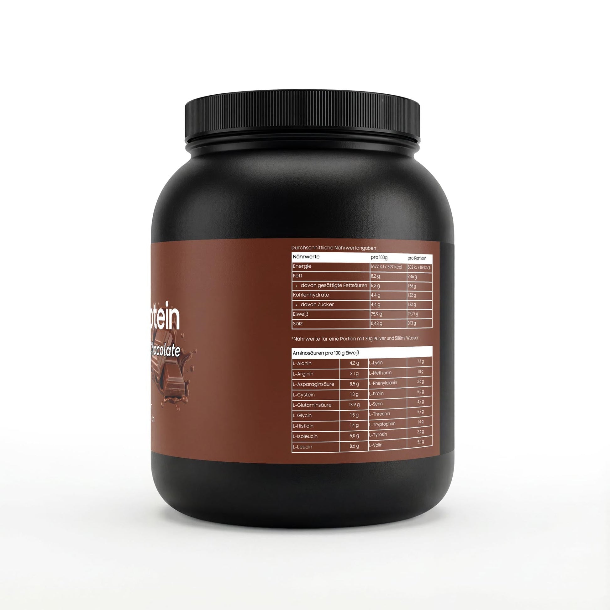 Feines Pulver des Premium Whey Protein Chocolate - 1,000g. Laborgeprüfte Reinheit für Ihr tägliches Wohlbefinden.