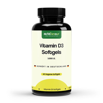 Reine Vitamin D3 3,000 I.U. - 60 vegan softgels zur Unterstützung des Immunsystems. Laborgeprüfte Premium-Qualität.