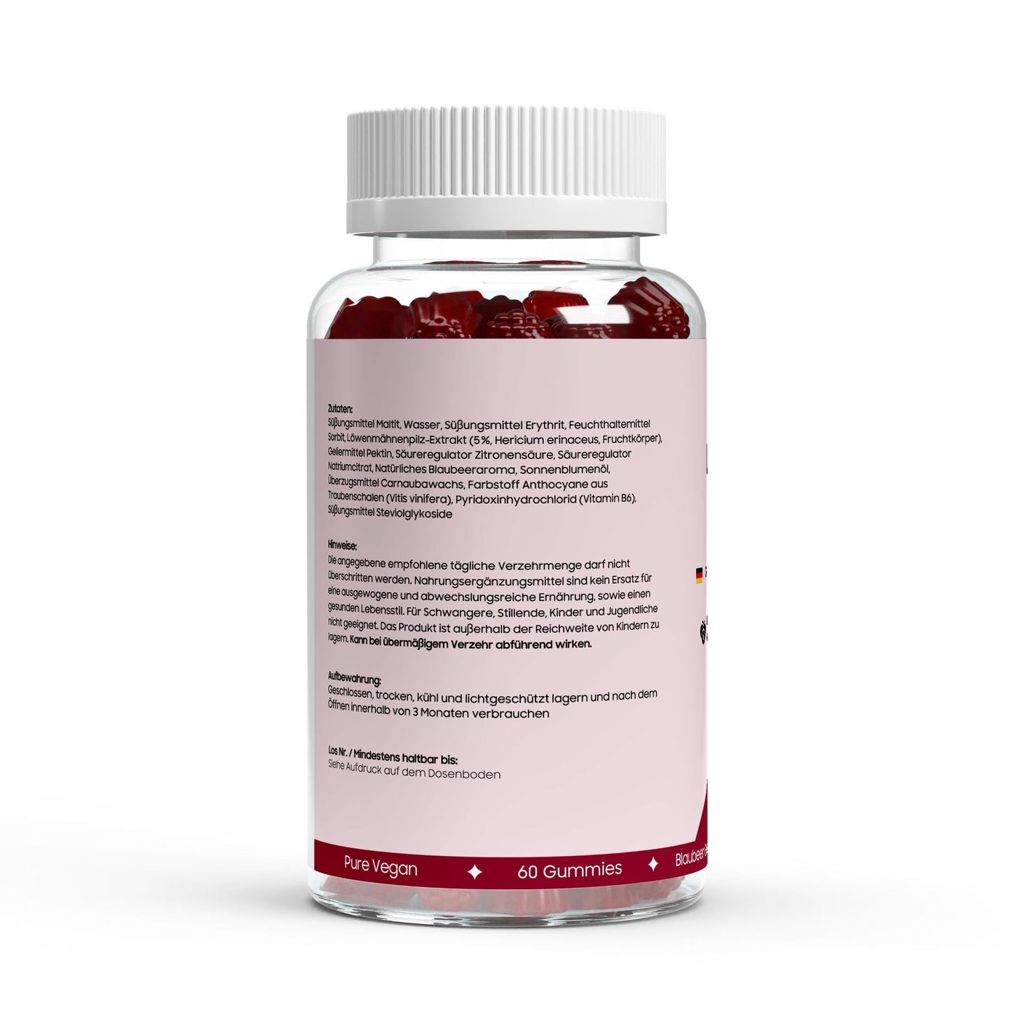 Detailansicht der Lion's Mane + Vitamin B6 Gummies - 60 pcs. für tägliches Wohlbefinden. Laborgeprüfte Reinheit.