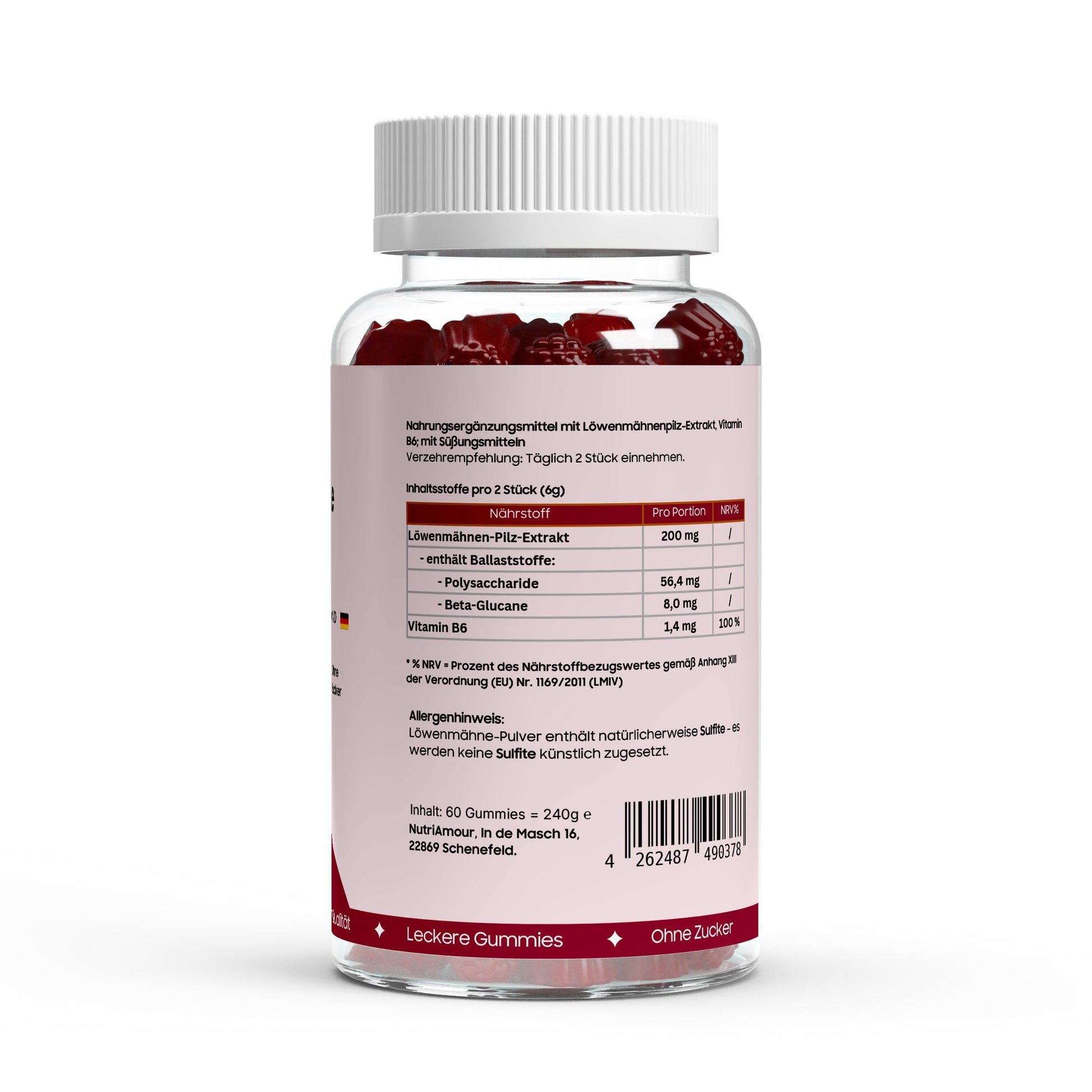 Fruchtige Lion's Mane + Vitamin B6 Gummies - 60 pcs. in laborgeprüfter Qualität für Ihr tägliches Wohlbefinden.