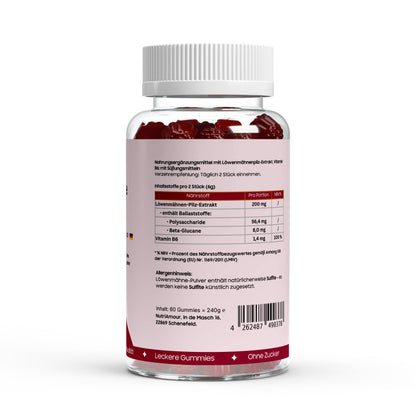 Fruchtige Lion's Mane + Vitamin B6 Gummies - 60 pcs. in laborgeprüfter Qualität für Ihr tägliches Wohlbefinden.