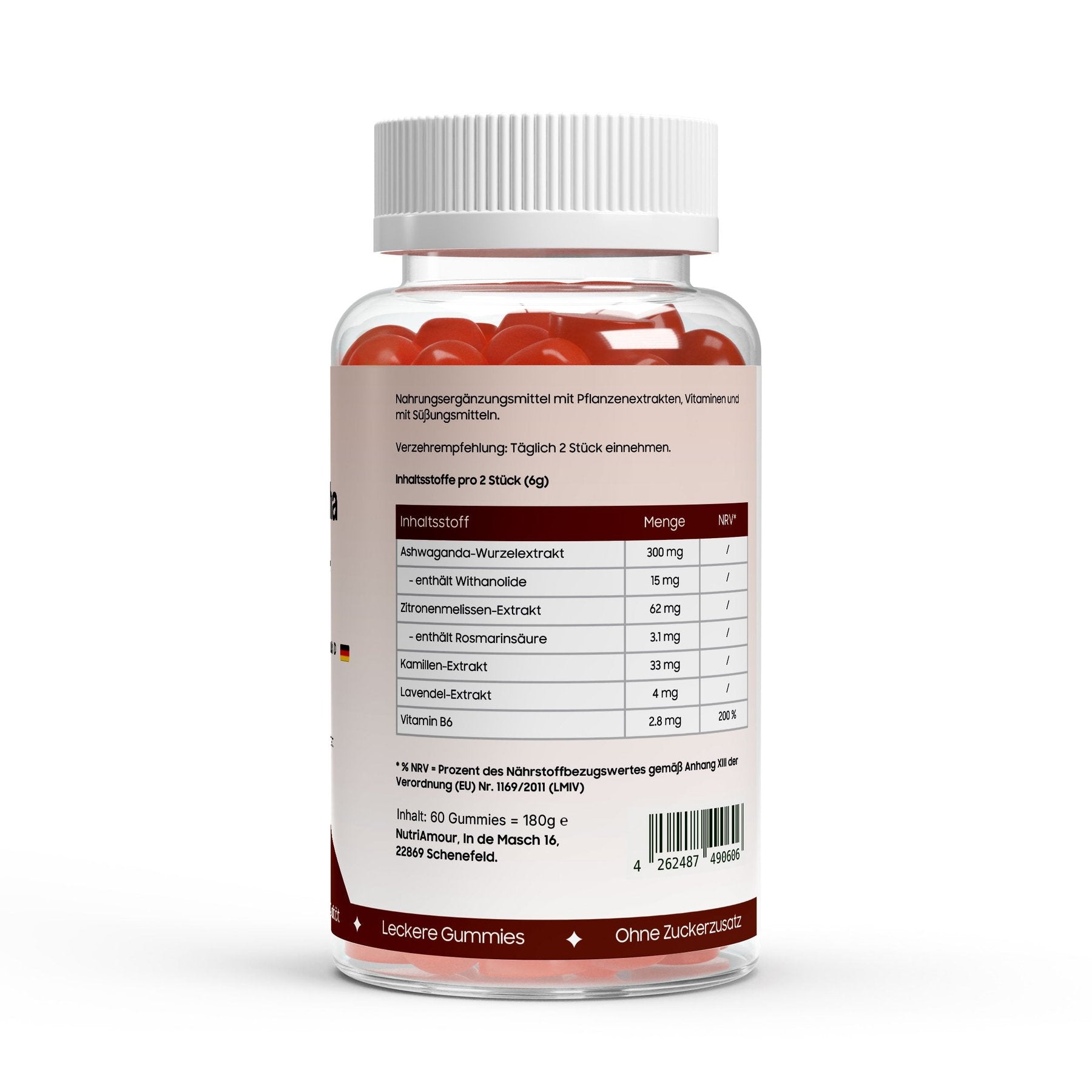 Laborgeprüfte Ashwagandha Gummies 300mg + Vitamin B6 - Fruchtgummis für Balance und tägliches Wohlbefinden.