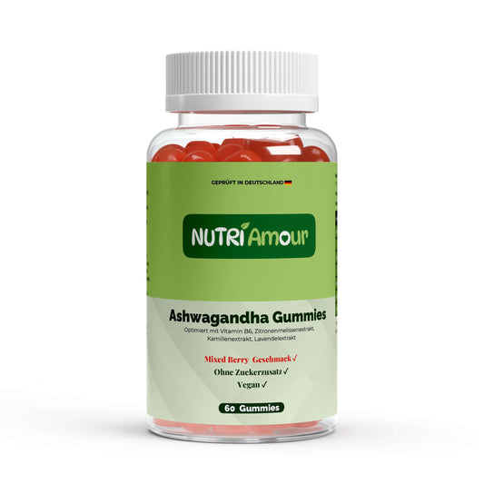 Premium Ashwagandha (Schlafberre) Gummies 300 mg + Vitamin B6 - 60 Stk - NutriAmour