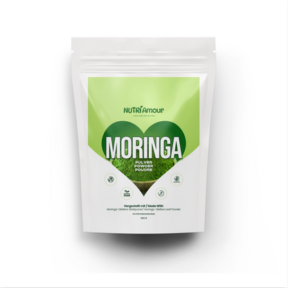 Moringa Pulver kaufen (250g) – 100% Reines Blattpulver für Ihr Wohlbefinden. Laborgeprüfte Premium Qualität.