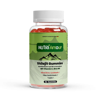 Premium Shilajit Gummies 1000 mg + Vitamin C,B6, B12 - 60 Stk - NutriAmour