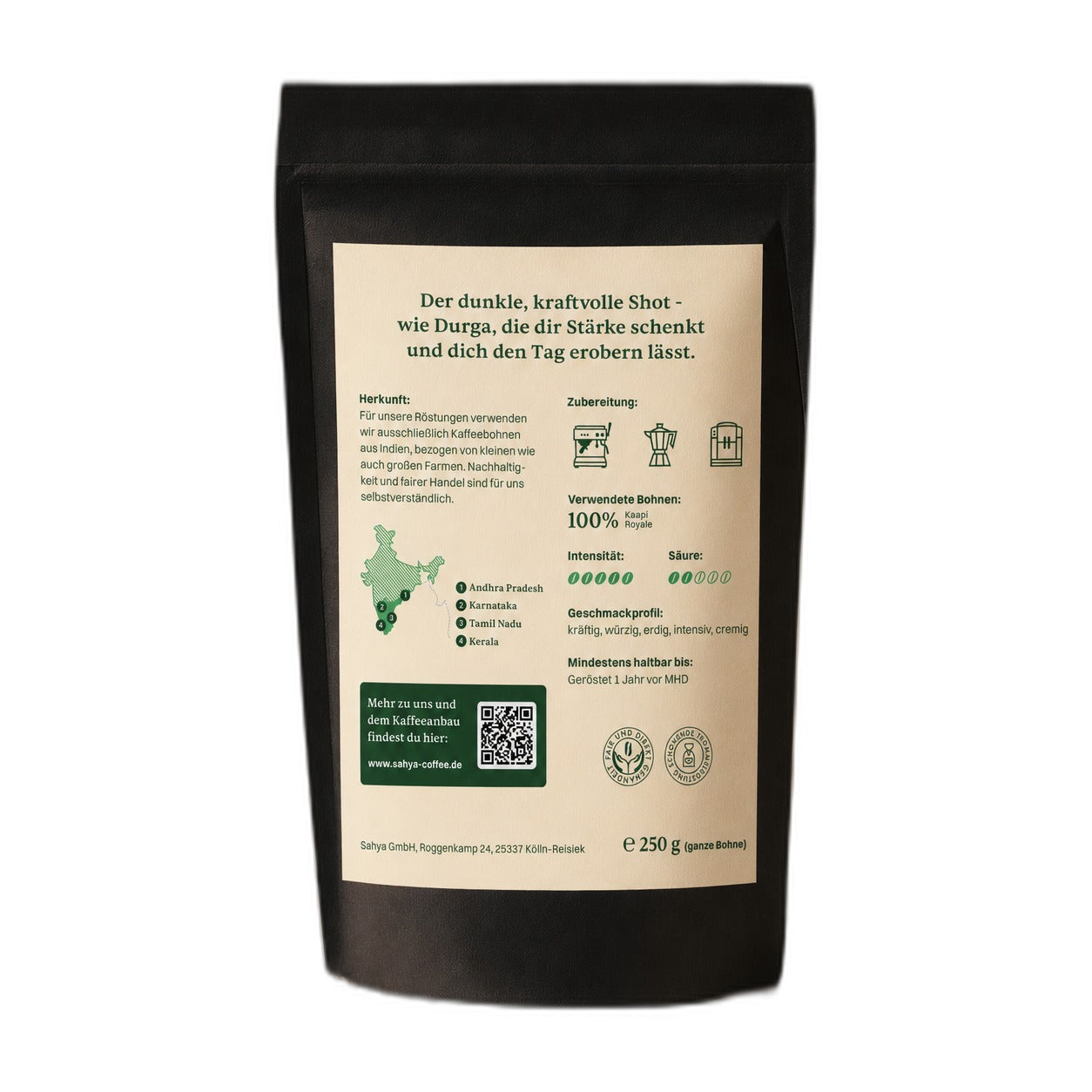 Sahya Coffee Durga's Dark Shot 250g Produktbild