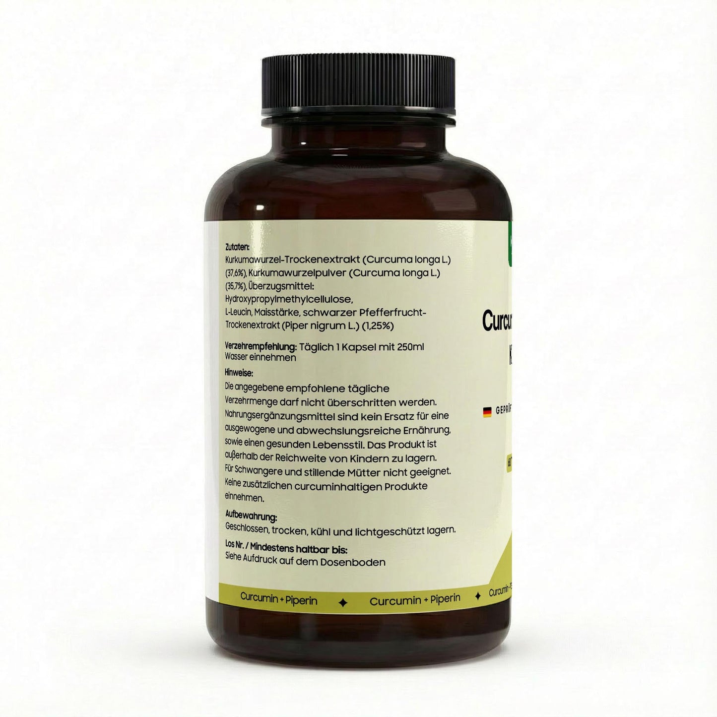 Natürliche Turmeric (95% Curcumin) + Piperine - 60 vegan capsules. Laborgeprüft für Ihr Wohlbefinden.