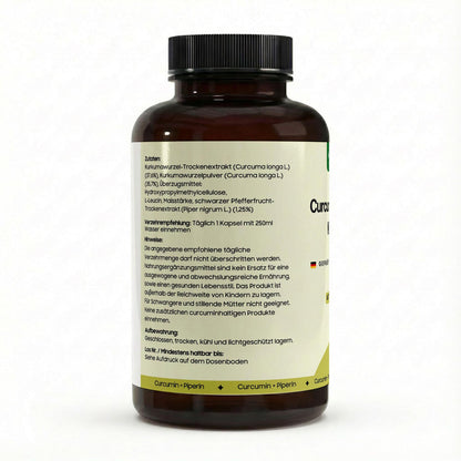 Natürliche Turmeric (95% Curcumin) + Piperine - 60 vegan capsules. Laborgeprüft für Ihr Wohlbefinden.